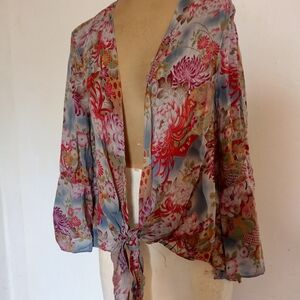 Tianello Red and Pink Floral Blouse